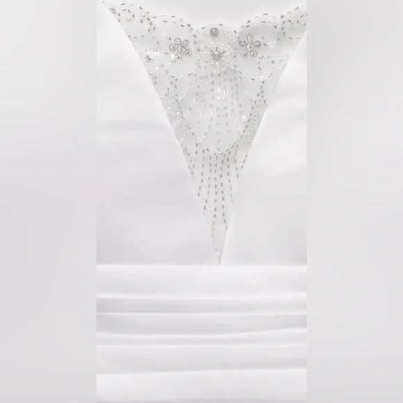 DAVID'S BRIDAL Cummerbund Satin Ball Gown Wedding Dress STYLE# V3848 Size 6 - Picture 6 of 14